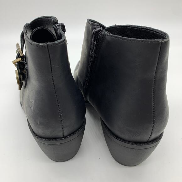 Black Ankle Bootie Women Size 10 Solid Faux leather Pointed Toe Heeled Buckle - Picture 5 of 8